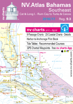 nv-charts Reg. 9.3, Bahamas South East, Cat & Long Islands, Rum Cay to Turks and Caicos